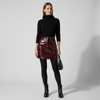Rok Wanita Kulit Asli Burgundy, Model Gothic, Lembut, Nyaman, Bernapas, Buatan Tangan, Pinggang Reguler, Lurus, Kantong Miring
