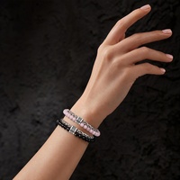 Bracelet double couche en acier inoxydable avec pierres précieuses naturelles, idéal pour les hommes