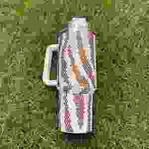 Vaso Térmico de Acero Inoxidable de 40oz con Aislamiento al Vacío, Diseño de Rayas de Zebra que Brillan en la Oscuridad, Completamente Adornado con Pedrería y Tapa con Asa y Popote - Product Image 4