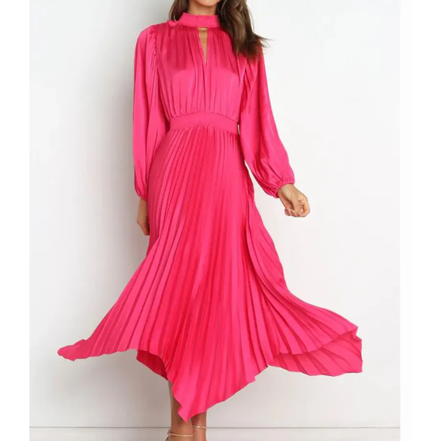 Customize Elegant Long Sleeve Ruffles v neck Factory direct sales long sleeved smockedz maxi dress