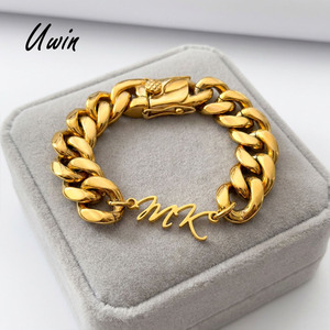 UWIN Stainless Steel Name Plate 14mm DIY Initials Adorn Thick Cuban Link Chain <strong>Bracelet</strong> Tarnish Free <strong>Anklet</strong> Custom Jewelry - Product Image 2