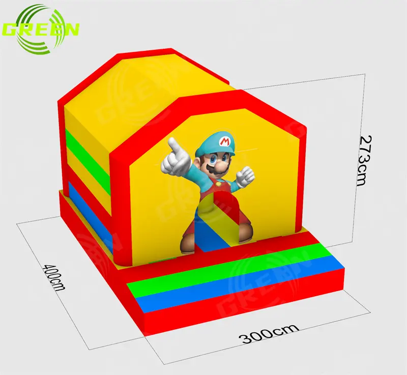 Yeşil 15x15 ticari şişme kale mario sıçrama ev büyük sıçrama evleri satılık