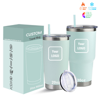 Mug de voyage isotherme à double paroi en acier inoxydable avec logo personnalisé, 20 oz et 30 oz, revêtement poudré