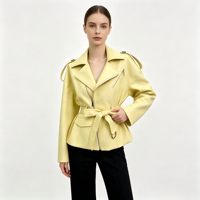 Nouvelle arrivée : Veste en cuir PU souple pour femme avec ceinture, style motard, idéale pour le printemps, l'automne, les trajets quotidiens et les soirées