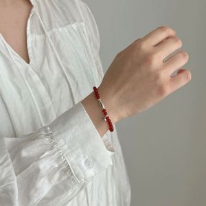 Dylam Classic Fine Top Jewelry Manufacturer S925 Silver Fish Pendant <b>Red</b> Color Nature Agate Women Beaded Bangle <b>Bracelets</b> - Product Image 4