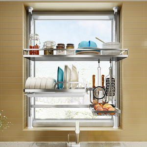 Window Storage Rack Stainless Steel Multi Layer Dish Drainer With <b>Tray</b> Hanging <b>Kitchen</b> Spice Rack Modern Design - Product Image 1