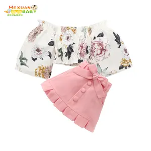 2023 Summer New Kids Girl Sets Baby Princess Puff Sleeve Tops And Skirt Girls Clothes Sets