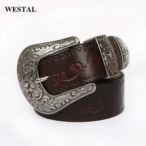 Western Floral Engraved Embossed Men Designer Belt Women Men Belts Famous Brand Genuine Leather Belt Strap