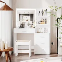 Table de toilette moderne minimaliste en bois de chêne sur mesure avec panneau MDF et miroir LED circulaire intégré