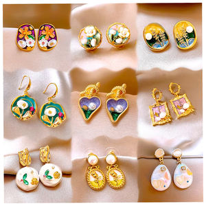 2025 New Vintage Heart Flower Pearl <b>Oil</b> <b>Painting</b> Style Women's Drop Earrings Fashion Sweet Geometric <b>Oil</b> 18K Stainless Steel - Product Image 1