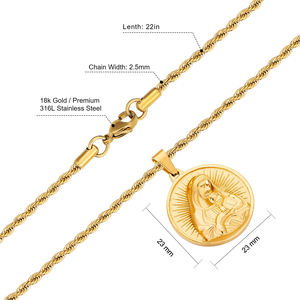 Chaîne de pièces de monnaie personnalisée en diamant plaqué or 18 carats pendentif vierge <span class=keywords><strong>marie</strong></span> jésus lion femmes hommes bijoux en acier inoxydable collier de pièces de monnaie en argent - Product Image 2