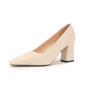 Escarpins à talon carré et bout pointu pour femme 7288M, en textile uni, style coréen, à enfiler, chaussures à talons hauts tendance toutes saisons - Product Image 5