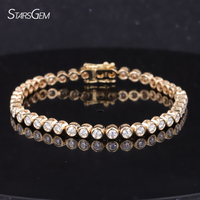 Bracelet classique pour femme Starsgem en or massif 14 carats, 12,5-22g, 4,2ct-5,6 carats, diamant brillant de 3,1 mm, cultivé en laboratoire, couleur E