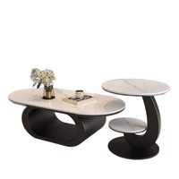 Table basse ovale moderne et simple en métal convertible avec rangement pour salon - Design minimaliste