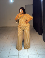 Nouvel ensemble d'été décontracté pour femme : haut rayé à col en V et manches courtes + pantalon large