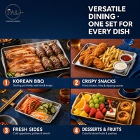 Piring Persegi Gaya Korea dari Baja Tahan Karat 201 Kelas Makanan, Nampan Penyajian BBQ Emas & Perak untuk Katering Restoran.