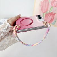 Accessoire magnétique en forme de cœur dégradé rose, adapté à l'étui de téléphone iPhone 18 Ultra, étui de téléphone tendance, sac portable Apple 18 Fold