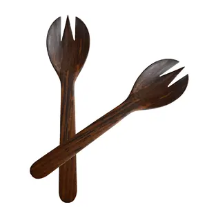 工业木质餐具最佳抛光木质沙拉勺最适合供应食品家居装饰室内和酒店装饰勺子设计