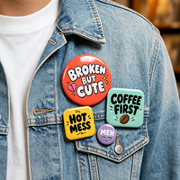 Cadeaux promotionnels publicitaires de marque personnalisés, badges en métal étamé de 58 mm, badges à bouton personnalisés avec logo pour souvenir