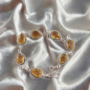 Pulsera de Plata de Ley 925 con Citrino, Cadena de Eslabones, Baño de Rodio, Ajustable, Joyería para Mujer, Ideal para Fiestas - Product Image 3
