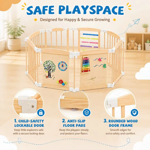 Corralito de Madera Extra Grande para Niños Pequeños y Bebés, Diseño de 3 Temas de Juguetes, Paneles de Madera Plegables y Ajustables - Product Image 4