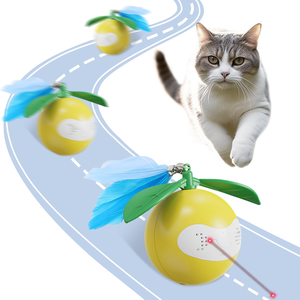 <b>Interactive</b> Lemon-Shaped <b>Cat</b> <b>Toy</b> Smart Automatic Rolling Ball with Feather & Sound Pet <b>Toy</b> for Boredom Anxiety Relief - Product Image 1