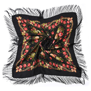 Rétro russe imprimé floral 90x90cm tête cou écharpe Bandana cheveux Wrap gland châles pour les femmes - Product Image 5