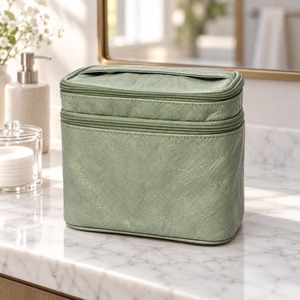 Estuche Cosmético Verde Salvia de Tyvek 16x8x14cm con Doble Cremallera y Asa Superior, 100% Reciclable, Organizador de Maquillaje de Viaje, Logotipo Personalizado OEM ODM - Product Image 5