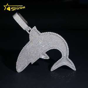 Pendentif requin en argent 925 serti de moissanite, bijoux hip-hop, pendentif personnalisé en moissanite, breloques pour hommes - Product Image 6