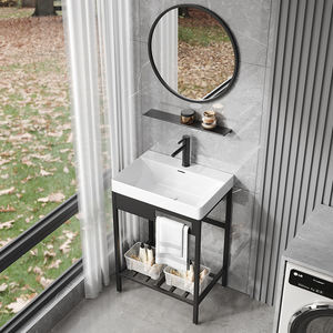 Moderno <span class=keywords><strong>lavabo</strong></span> da tavolo in acciaio inox portasciugamani Free Standing lavello con Washboard Dressing specchio Stand Set di vanità - Product Image 5