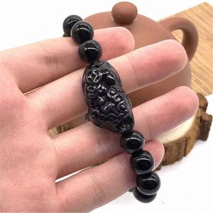 Pulsera de Moda Feng Shui con Cristal Negro PiXiu para Hombre y Mujer, 8mm 10mm 12mm 14mm, Pulsera de la Buena Suerte con Cuentas Negras - Product Image 2