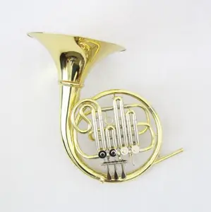 Оптовая продажа, музыкальный инструмент, рог высокого качества, Профессиональный французский рог, золотой лак, 4-клавишный одинарный французский Рог