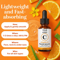 Sérum Visage à la Vitamine C Anti-Oxydant Éclaircissant et Unifiant le Teint, pour Usage Quotidien à Domicile, Vente en Gros OEM en Marque Blanche