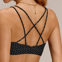 Soutien-gorge de sport pour femme, personnalisé avec logo OEM, imprimé à pois, bretelles fines réglables, en nylon et élasthanne extensible, pour le yoga et l'entraînement