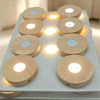 Lampe de table ronde en bois sur mesure, support de lampe, piles AAA, prise USB, batterie au lithium, lumière blanc chaud multicolore, homologuée CE