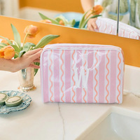 Tas Kosmetik Mahjong Fashion Terlaris dengan Ritsleting, Desain Bergaris Kapasitas Besar untuk Penyimpanan Makeup saat Bepergian