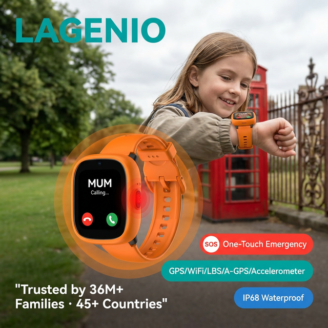 LAGENIO Trendy 4G Kids Smart Watch Square SOS Button Real-Time GPS Tracker HD Camera Alarm Clock Children Security Guard