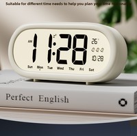Jam Alarm Asrama Anak Pelajar dengan Termometer Lampu Malam LCD Multifungsi Bertenaga Baterai