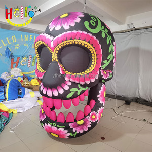 Giorno di decorazione della testa gigante del teschio rosa morto gonfiabile Halloween Hanging viola - Product Image 3