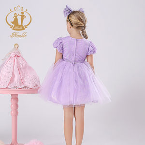 Agile di Alta Qualità Delle Ragazze Del Vestito Da Partito Maniche Bolla 100% Cotone Foderato Viola Verde Angelo Vestiti Delle Ragazze di Fiore del Vestito - Product Image 2