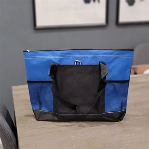 Sac fourre-tout carré en polyester robuste avec fermeture éclair, personnalisable avec logo imprimé, couleurs variées, multi-poches, sac à main en maille promotionnel - Product Image 2