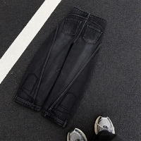 Jeans en denim délavé à la mode punk, style industriel, taille mi-haute, pour hommes, streetwear, déconstruit, déchiré, patchwork, pantalon large