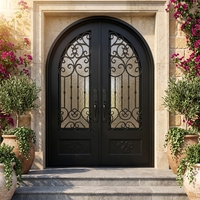 Porte d'entrée extérieure en fer forgé à double battant, modèles de portes d'entrée