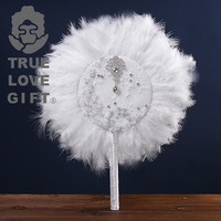 Éventail Rond Blanc en Plumes pour Mariage, Éventail de Mariée, Éventail à Main pour Demoiselle d'Honneur, Accessoire de Spectacle de Danse de Style Ancien
