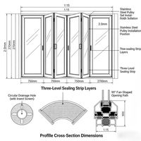Porte accordéon en alliage d'aluminium à suspension supérieure, cloison acoustique antivol, double vitrage trempé, pour extérieur, chambre, hôtel, salle de bal