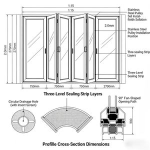 Puerta de Aleación de Aluminio Tipo Concertina, Partición Acústica Colgante Superior, Antirrobo, Doble Vidrio Templado, para Exteriores, Dormitorios, Hoteles, Salones de Baile - Product Image 6