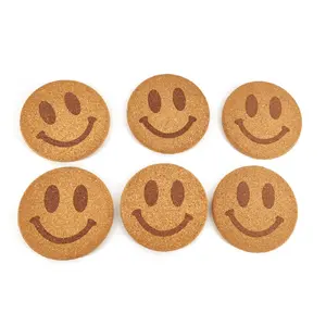 Wholesale Custom Designs Package Round Absorbent Printing Blank Cork Coasters Smile Face Cork Coaster