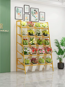 Expositor de Flores para Floristería, Estante de Exhibición de Flores Frescas, Estructura de Hierro Forjado Trapezoidal de Múltiples Niveles, Estilo Simple - Product Image 2