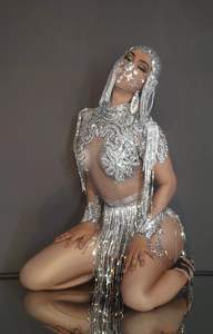 Lấp Lánh Vàng Sequins Top + tua Váy 2 mảnh thiết lập phụ nữ Kỳ Lạ dancewear trang phục Thiết lập câu lạc bộ showgirl sân khấu hiệu suất trang phục - Product Image 2