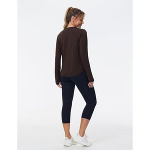 FOXA T-shirt de sport à manches longues pour femme, col rond, ajusté, en polyester uni, pour la randonnée - Product Image 5